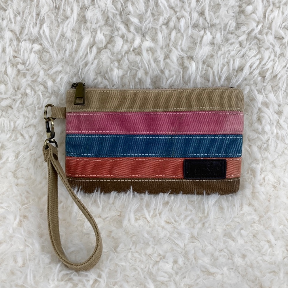 Lecxci Heavy Rainbow Striped Canvas Wristlet